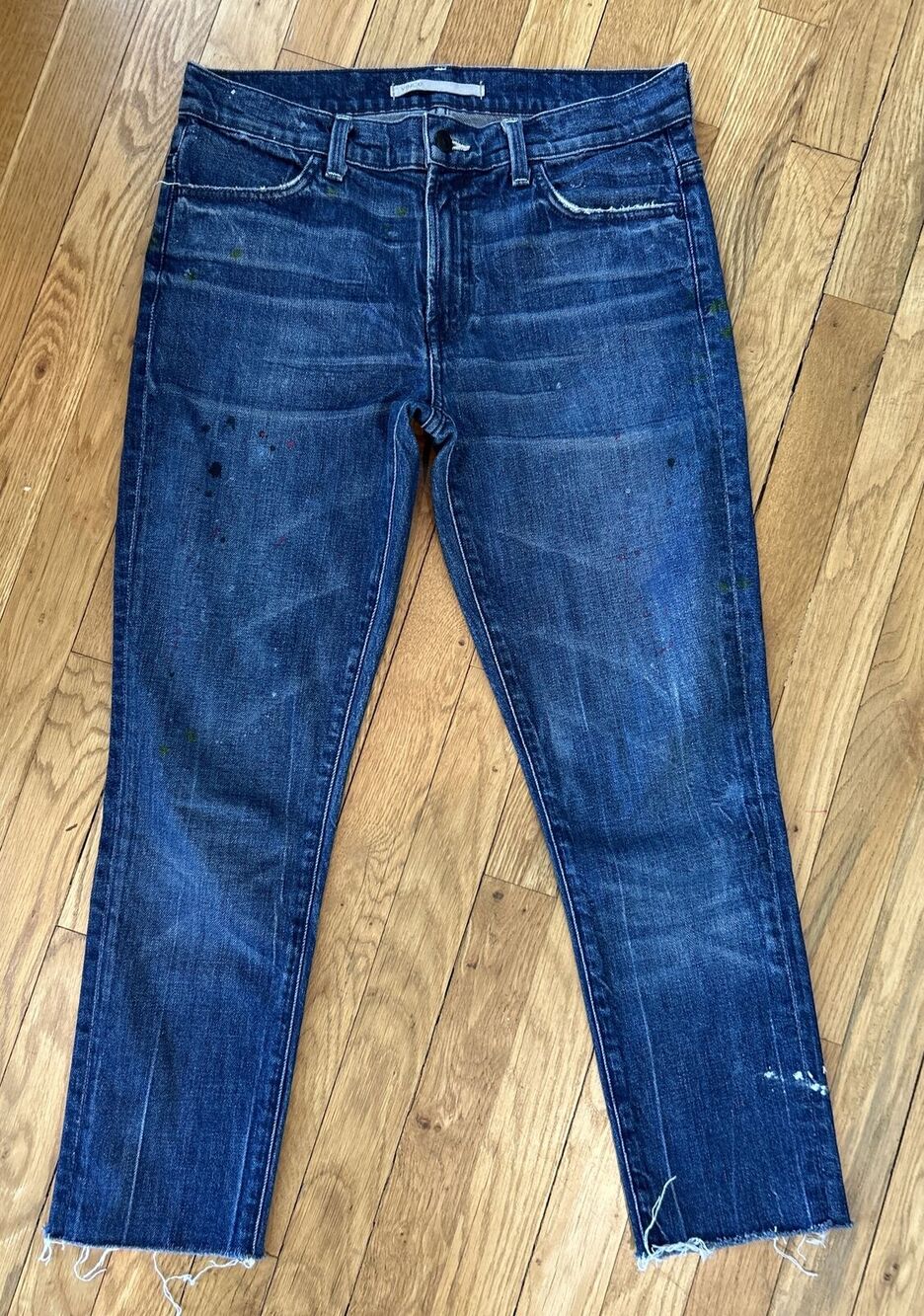 womens VINCE dark denim paint splatter raw hem jeans sz 29 *A5